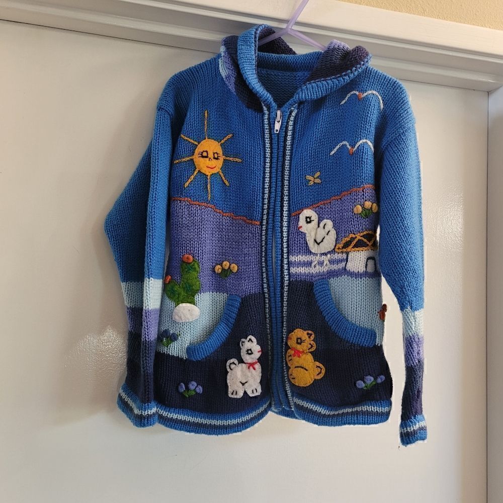 Peruvian handmade storybook zippered hoodie sweater